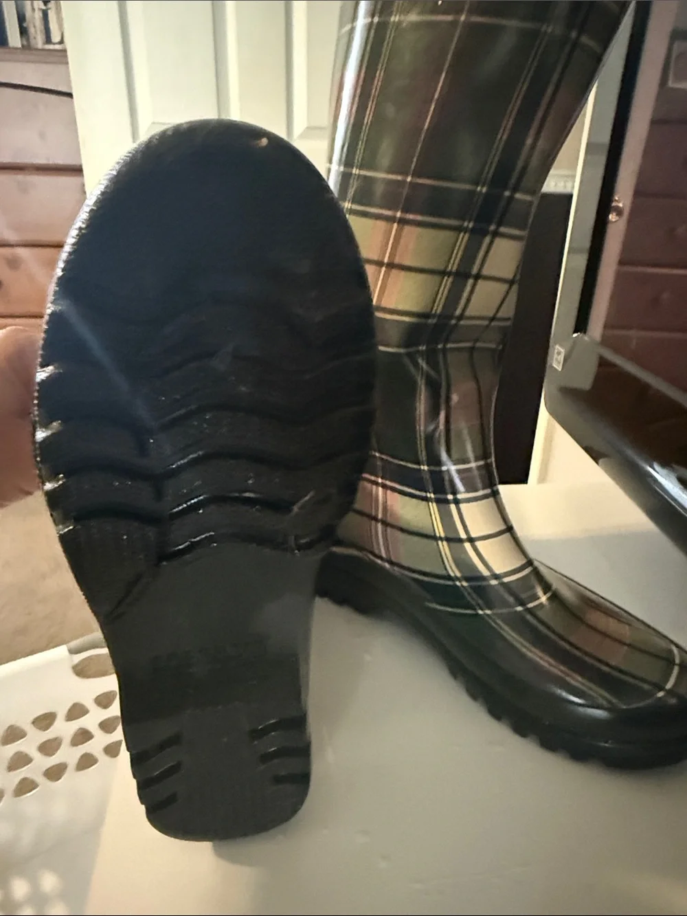 Sperry Classic Plaid Women's Rain Boots - Green/Olive 7